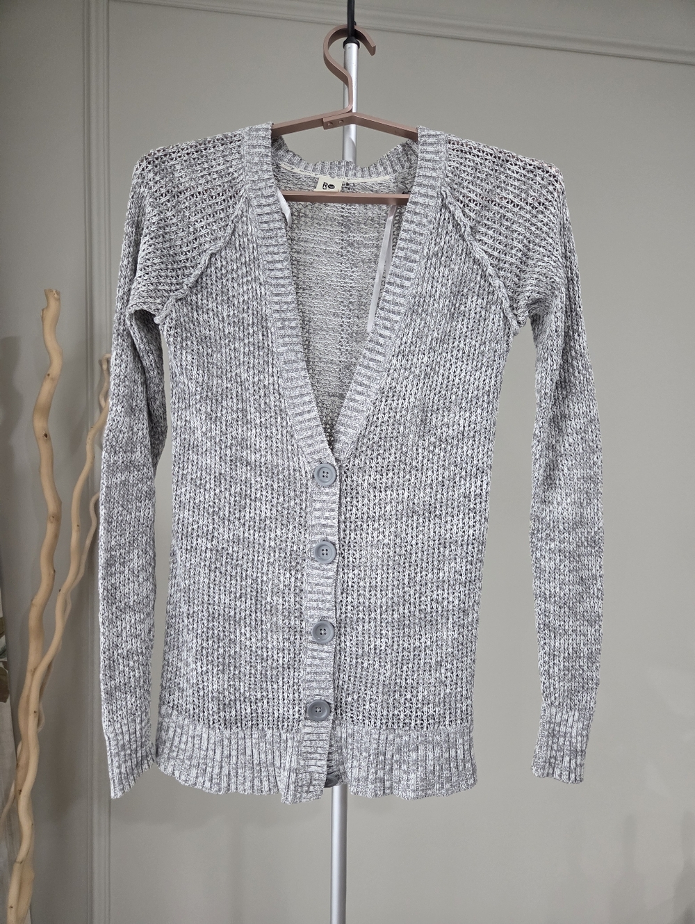 Roxy Light Gray V‑Neck Button Front Women’s Sweater Cardigan Sz.S
